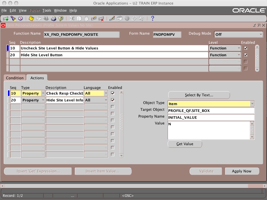 Snapshot 2009 01 16 15 21 53 Form Personalization: Limit Site Level Profile Options Access on the form FNDPOMPV